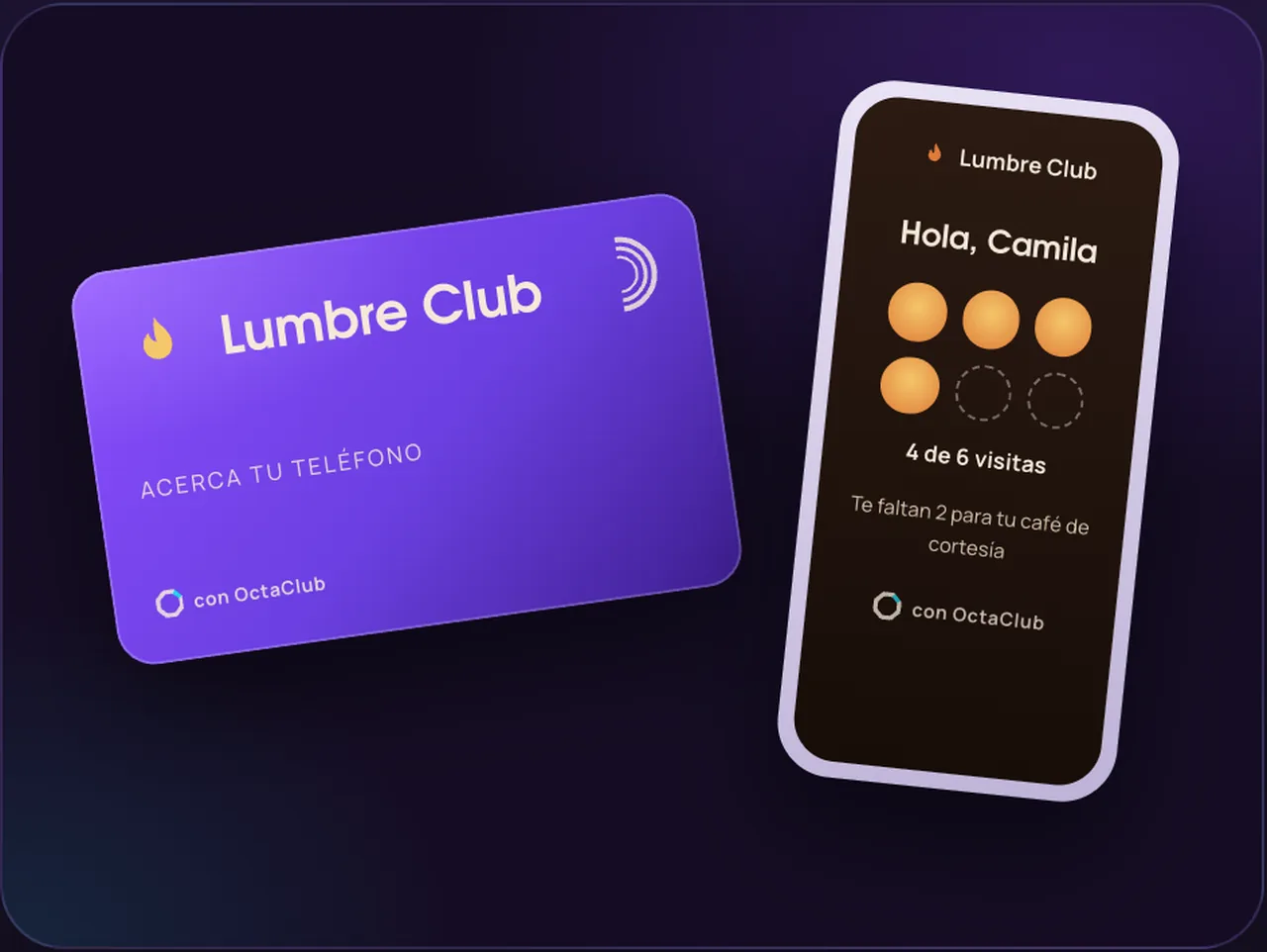 Ejemplo: tarjeta NFC y pase de beneficios de Lumbre Club con OctaClub