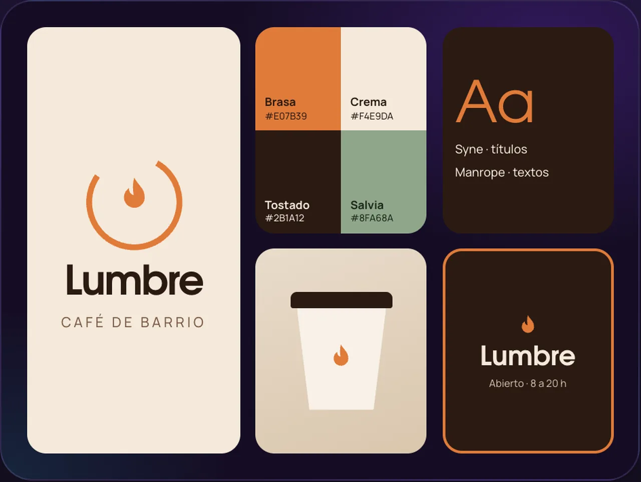 Ejemplo: sistema de marca de Café Lumbre