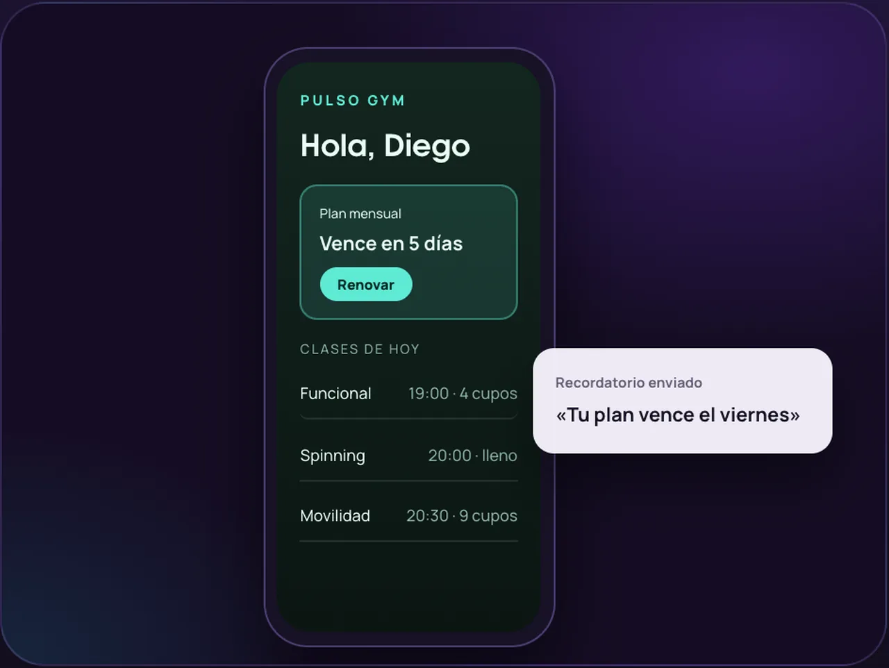 Ejemplo: app de socios de Pulso Gym